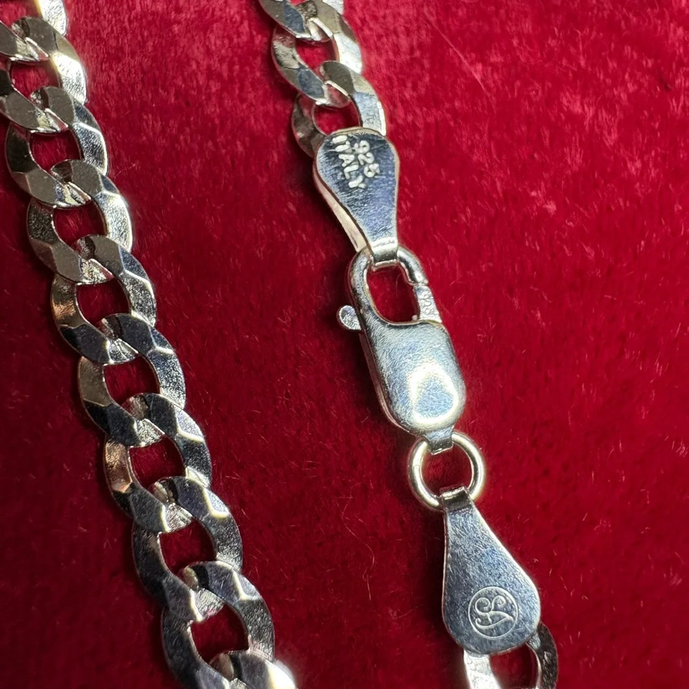 Bracelet Flat Cuban Link 925 Sterling Silver Lobster Clasp